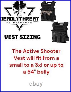 Active Shooter Black Tactical Vest Plate Carrier With Black Level III Armor Plates