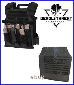 Active Shooter Black Tactical Vest Plate Carrier With Green Level III Armor Plates