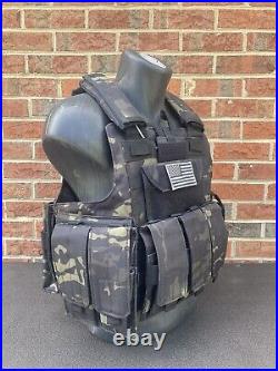 Black Multicam Tactical Vest Plate Carrier With (2) 8x10 Curved/ Side Plates