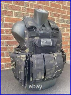 Black Multicam Tactical Vest Plate Carrier With Plates- 2 10x12 curved Plates