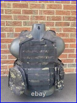 Black Multicam Tactical Vest Plate Carrier With Plates- 2 8x10 curved Plates