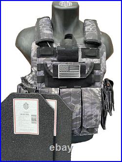 Black Python Camo Tactical Vest Plate Carrier With Plates- 2 10x12 curved Plates