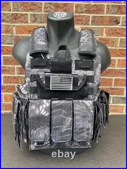 Black Python Camo Tactical Vest Plate Carrier With Plates- 2 10x12 curved Plates