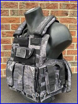 Black Python Camo Tactical Vest Plate Carrier With Plates- 2 10x12 curved Plates