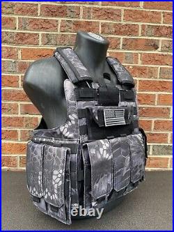 Black Scorpion Camo Tactical Vest Plate Carrier With Plates- 2 8x10 curved Plates