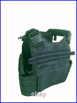 Black Tactical Vest Plate carrier Chest Rig with Curved 8x10 Plates & Side Plates
