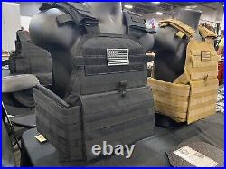Black Tactical Vest Plate carrier Chest Rig with Curved 8x10 Plates & Side Plates