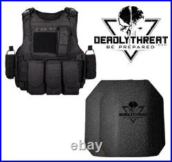 Force Recon Black Storm Tactical Vest Plate Carrier With Level III Armor Plates