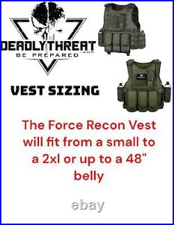 Force Recon Black Storm Tactical Vest Plate Carrier With Level III Armor Plates