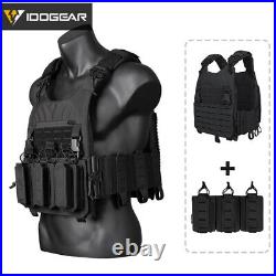 IDOGEAR Tactical Vest Airsoft Plate Carrier Laser Cut MOLLE with Triple Mag Pouch