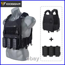 IDOGEAR Tactical Vest Airsoft Plate Carrier MOLLE with 556 Triple Mag Pouch Camo