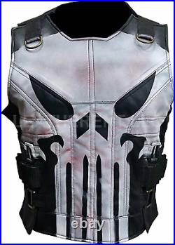 Mans War Skull Season 2 Jon Bernthal Casual Biker Tactical Real Leather Vest
