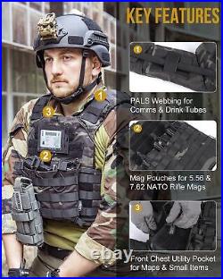 Multicam Tactical Vest, Adjustable Waistband from 36 to 46 (Black)