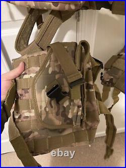 Multicam tactical vest with belt, holster, and bag