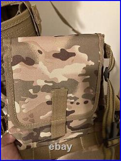 Multicam tactical vest with belt, holster, and bag