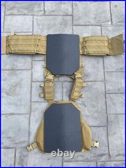 NEW Coyote tan Tactical Vest Plate carrier with 2 Curved 11x14 Plates Lvl III