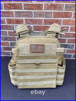 NEW Coyote tan Tactical Vest Plate carrier with 2 Curved 11x14 Plates Lvl III