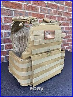 NEW Coyote tan Tactical Vest Plate carrier with 2 Curved 11x14 Plates Lvl III