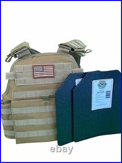 NEW Coyote tan Tactical Vest Plate carrier with 2 Curved 11x14 Plates Lvl III