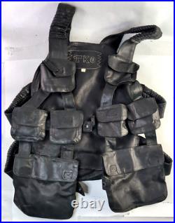 Rare! Vintage TKO Leather Tactical Vest Backpack Black Pouches Cartridge Holders