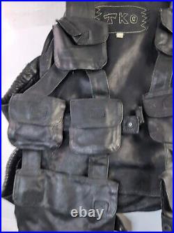 Rare! Vintage TKO Leather Tactical Vest Backpack Black Pouches Cartridge Holders