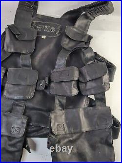 Rare! Vintage TKO Leather Tactical Vest Backpack Black Pouches Cartridge Holders