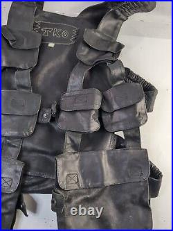 Rare! Vintage TKO Leather Tactical Vest Backpack Black Pouches Cartridge Holders