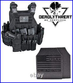 Urban Assault Black Storm Tactical Vest Plate Carrier With Level III Armor Plates